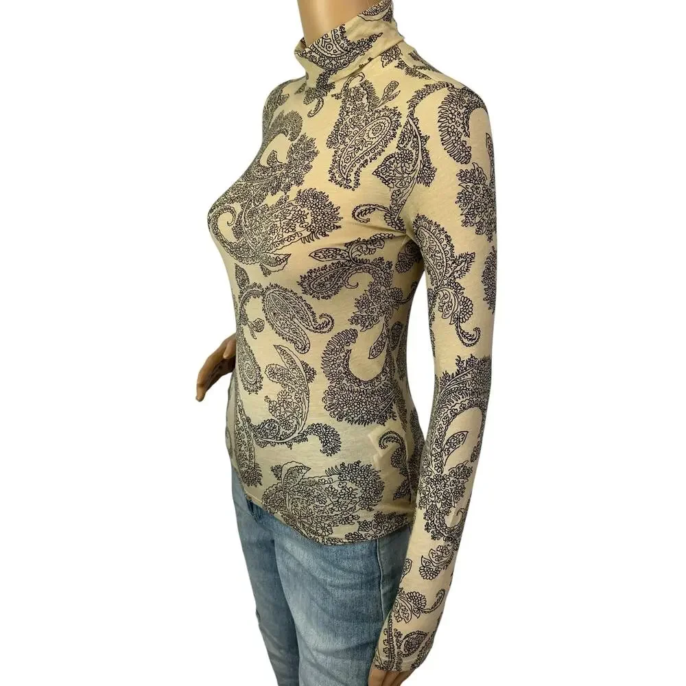 J. Crew Feather Jersey Turtleneck Top in Paisley Candlelight CP723 Size XXS